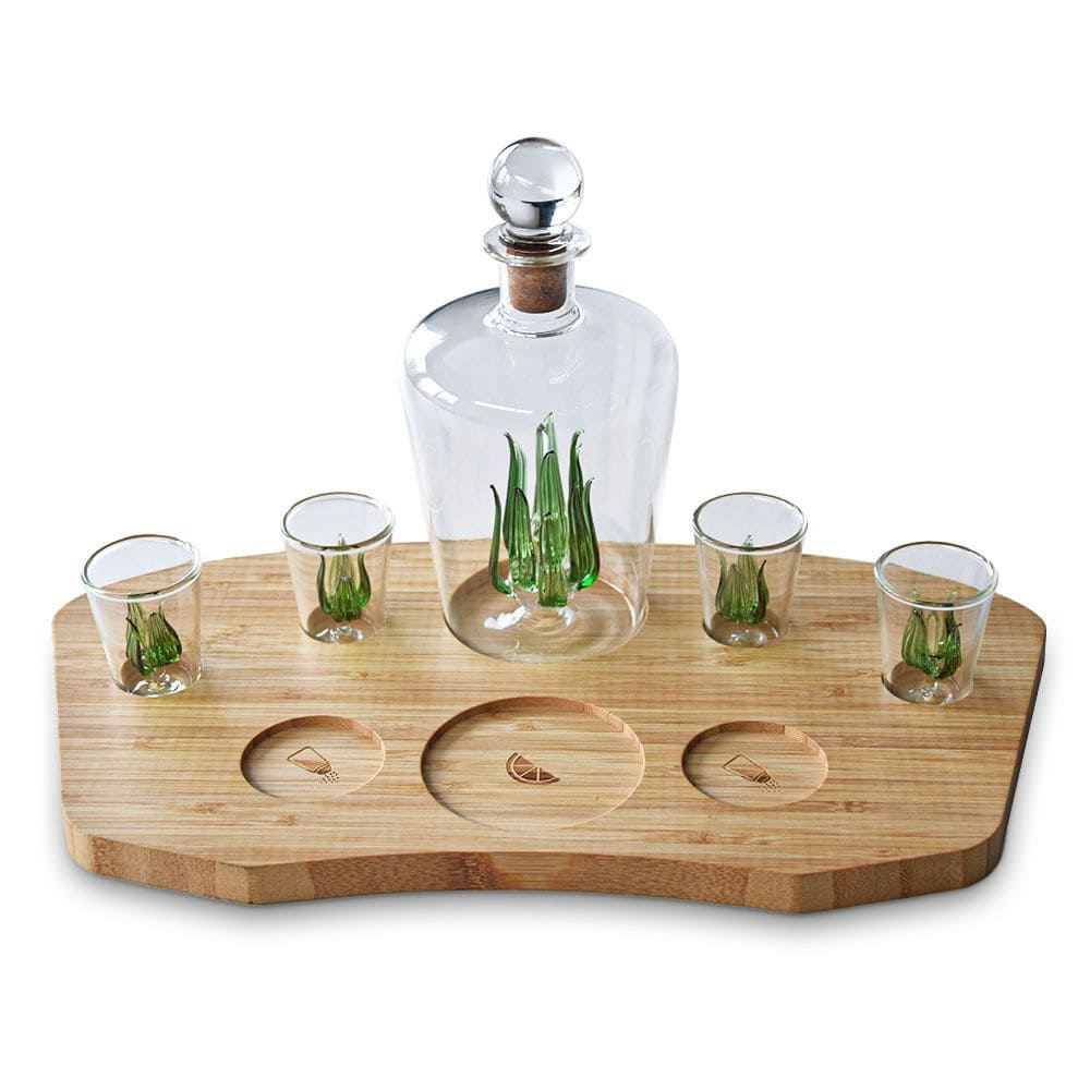 Coffret dégustation Tequila avec carafe et verres agave en verre et bambou