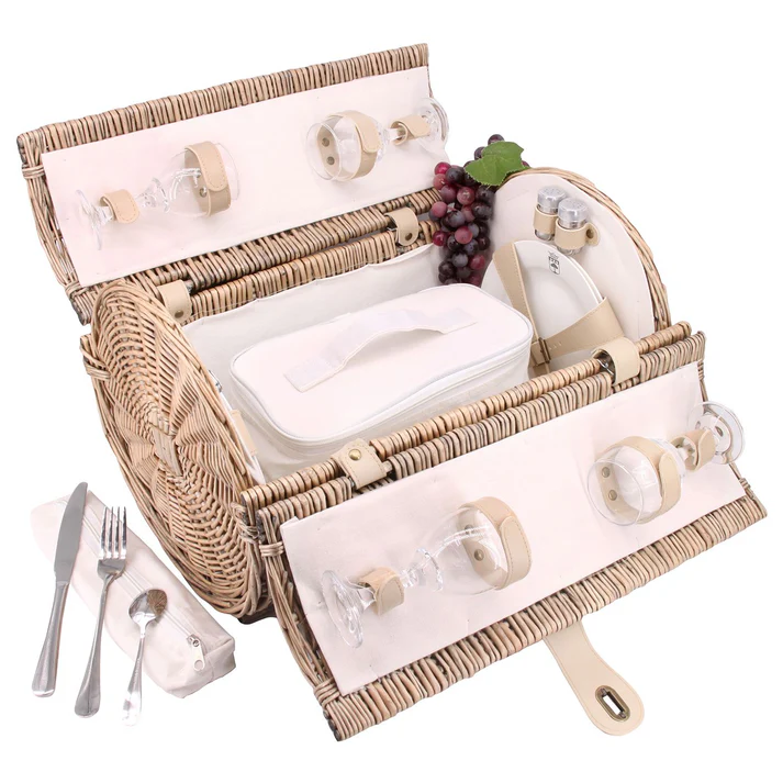 Panier pique-nique 4 personnes Opéra en osier naturel, forme arrondie