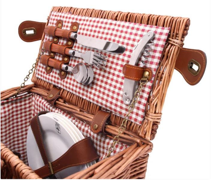 Panier pique nique en osier vichy rouge 4 personnes 5