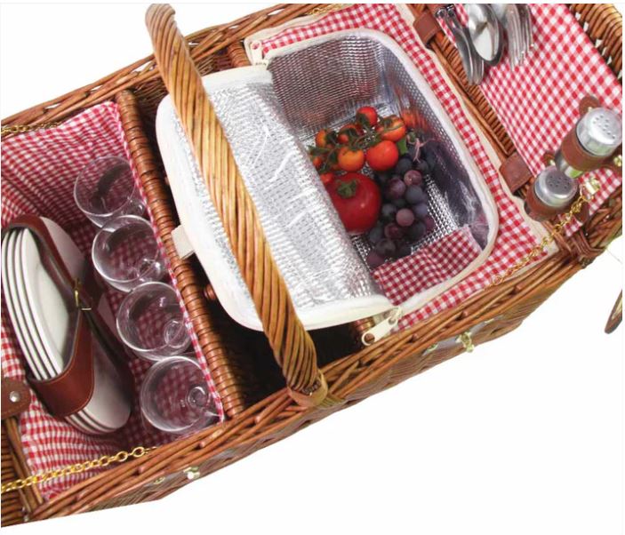 Panier pique nique en osier vichy rouge 4 personnes 6