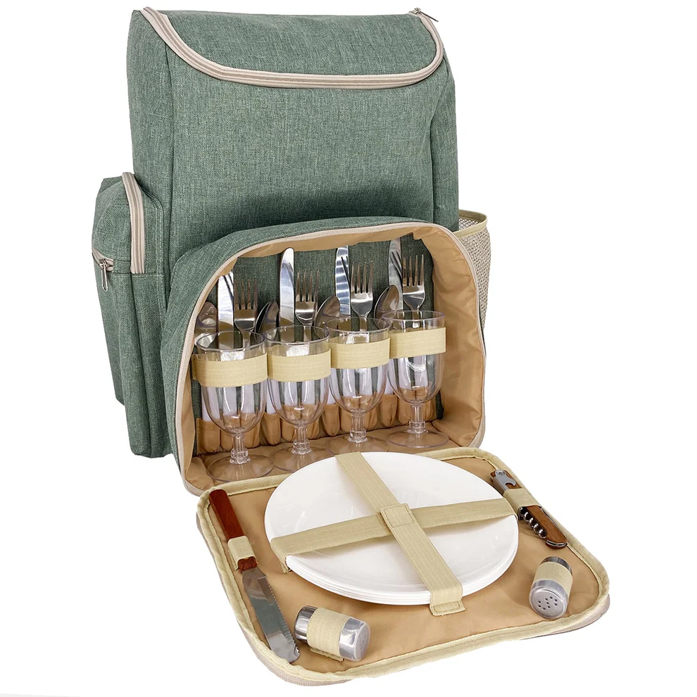 sac à dos pique-nique 4 personnes Escapade vert kaki, signé Les Jardins de la Comtesse