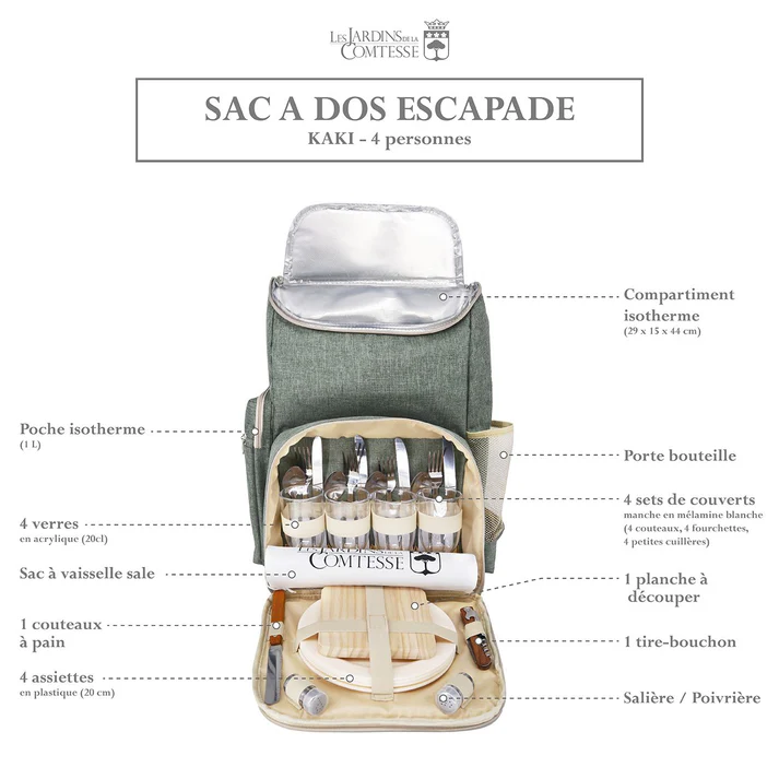 Sac a dos pique nique vert kaki 4 personnes 3