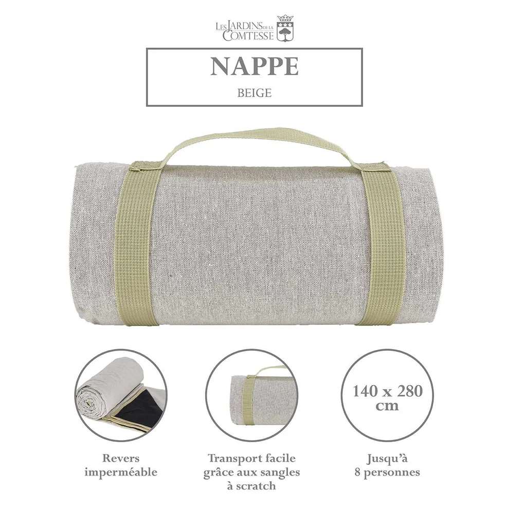 Nappe pique-nique XL beige 140 × 280 cm imperméable