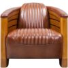 Fauteuil Club Pirogue Cuir Vintage: Le Prestige Transatlantique en Cuir et Bois