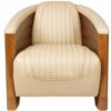 Fauteuil Club Pirogue Cuir Beige Ivoire : Le Prestige Transatlantique en Cuir et Bois