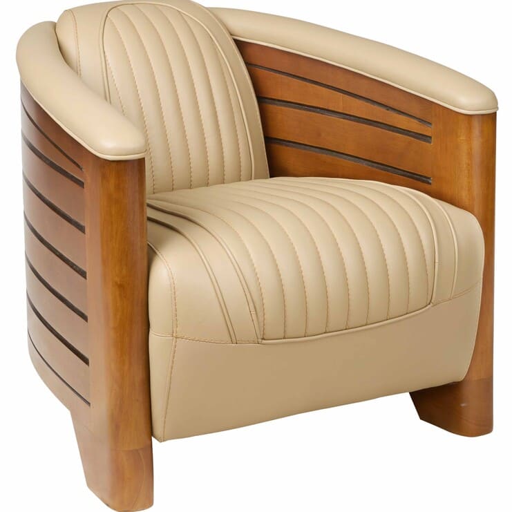 fauteuil club pirogue cuir beige 2