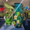 Vase Fiorito en verre vert et vase Allegra : pièce sculpturale Art Nouveau faite main