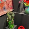 Vase Fiorito en verre vert : pièce sculpturale Art Nouveau faite main