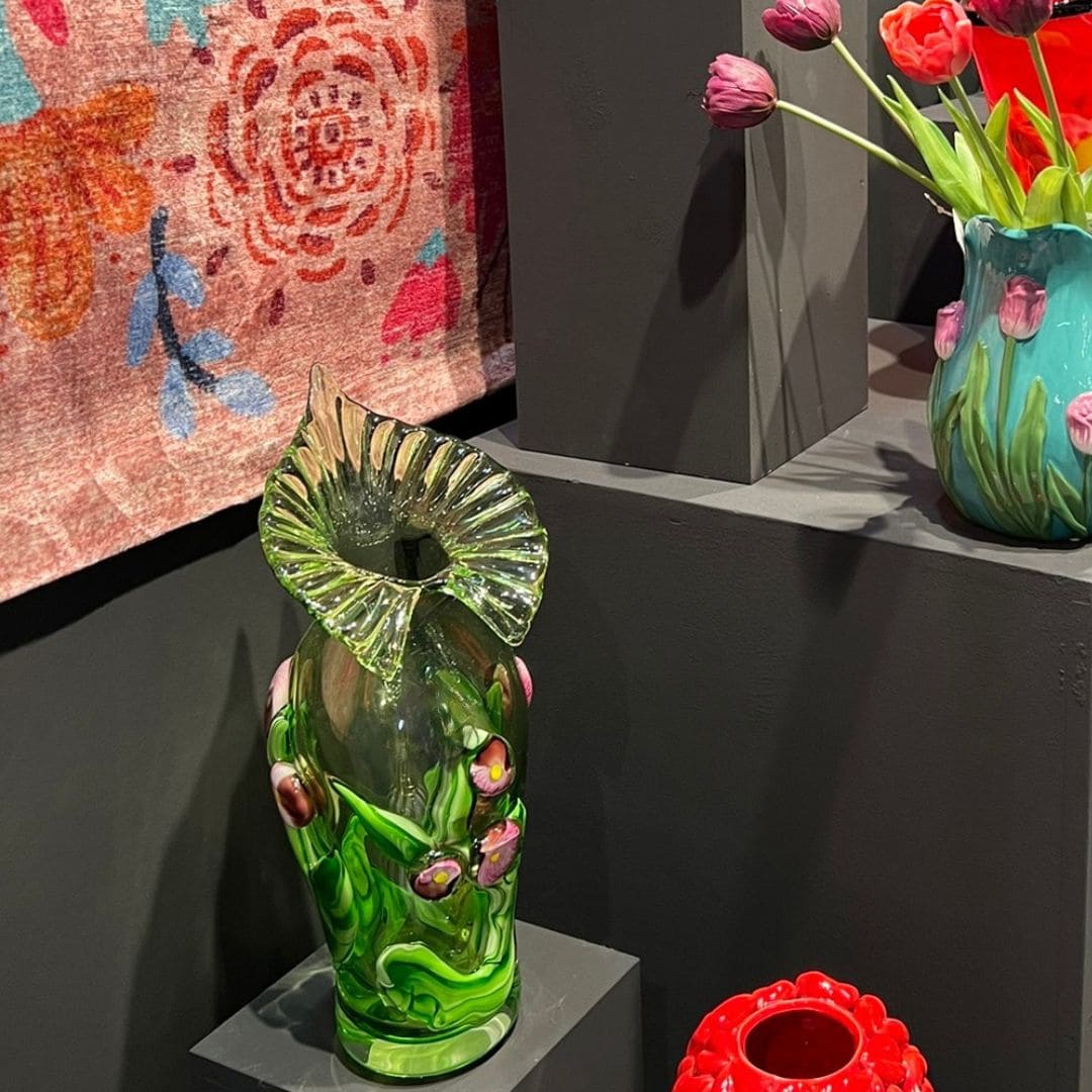 Vase Fiorito en verre vert : pièce sculpturale Art Nouveau faite main