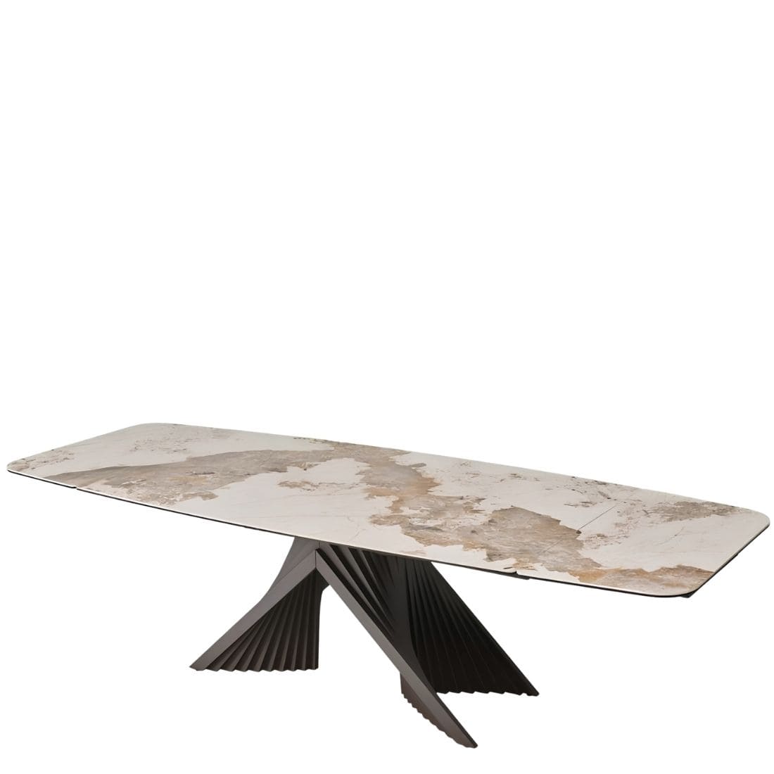 table-extensible-ceramique-angel-effet-marbre-utopia-lievens-majdeltier Table Extensible Céramique Angel Marbre Utopia brillante avec piètement anthracite sculptural dans salle à manger design