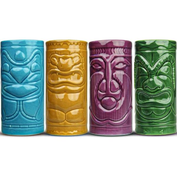 Accueil 8 Lot de 4 verres Tiki en céramique colorée pour cocktails tropicaux, Tiki Bar et soirées estivales