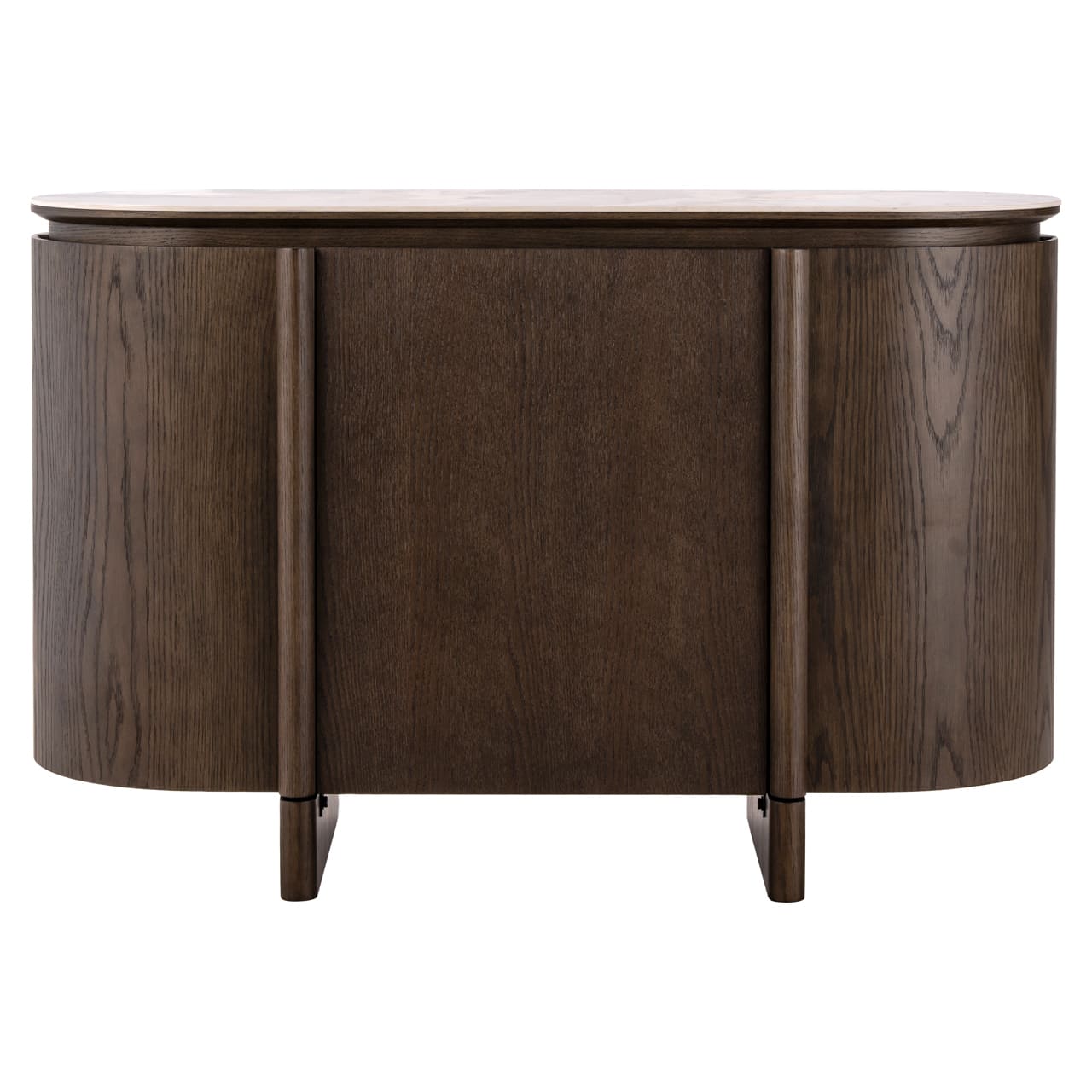 Buffet Arrondi Langford Céramique 120cm 2 buffet arrondi bois foncé plateau clair langford, vue de face