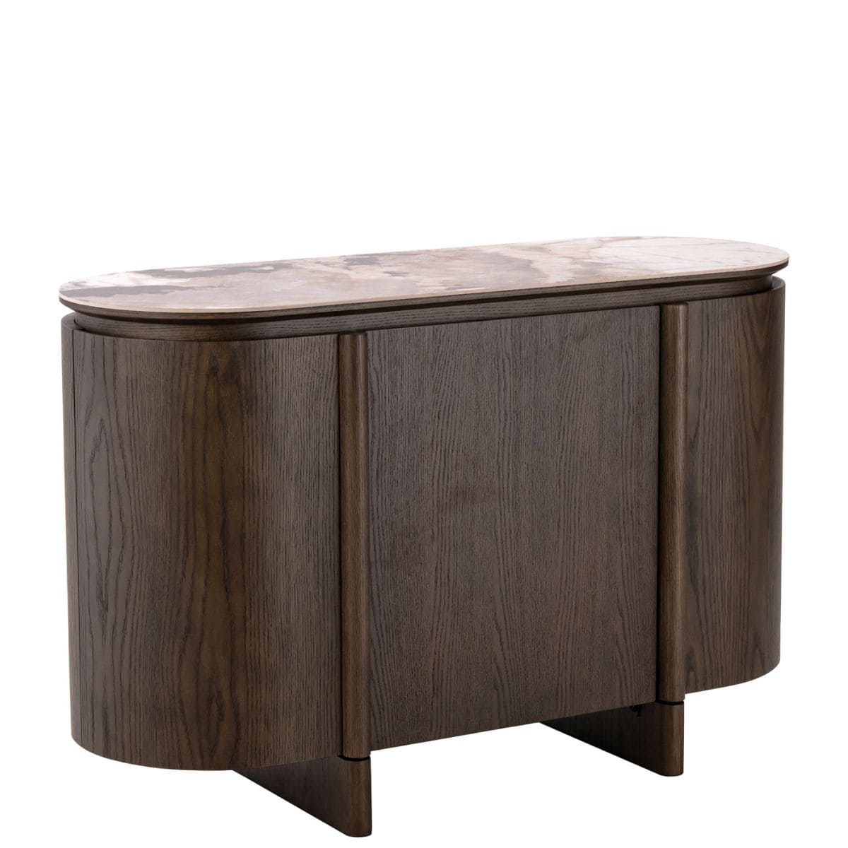 Buffet Arrondi Langford Céramique 120cm 1 buffet arrondi bois foncé langford avec plateau ceramique, vue trois quarts