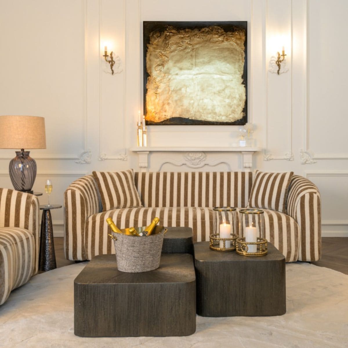 Canapé Luxandra Richmond Interior tissu rayé beige marron, salon contemporain