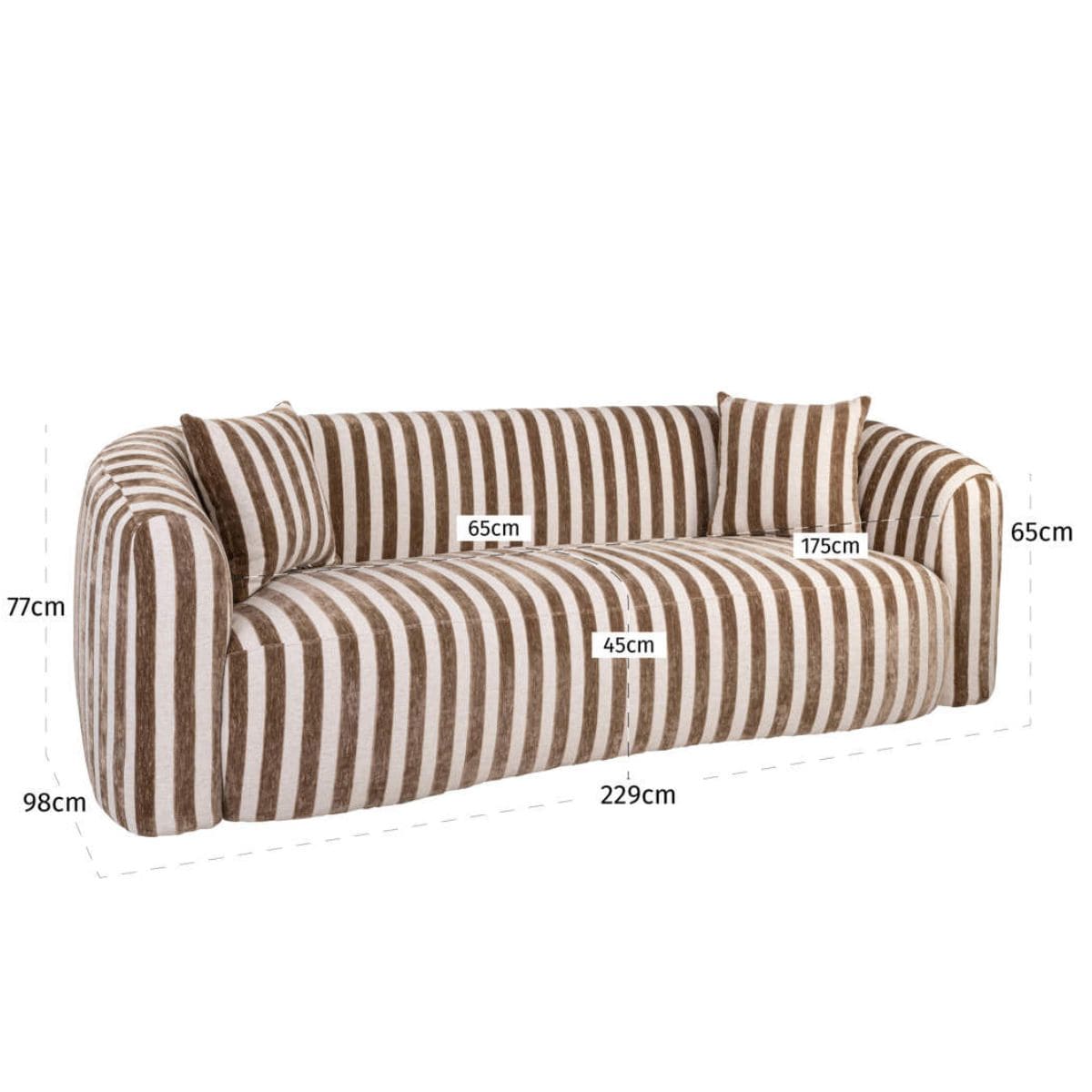 Texture tissu rayé beige marron Richmond Interior, canapé Luxandra, dimensions