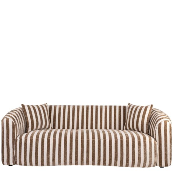 Accueil 8 Canapé Luxandra rayé beige marron vue de face, lignes arrondies