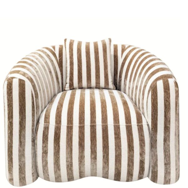 Accueil 9 Fauteuil Luxandra rayé beige marron vue de face, salon contemporain