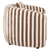 Fauteuil Luxandra rayé beige marron vue de coté, profil, lignes arrondies