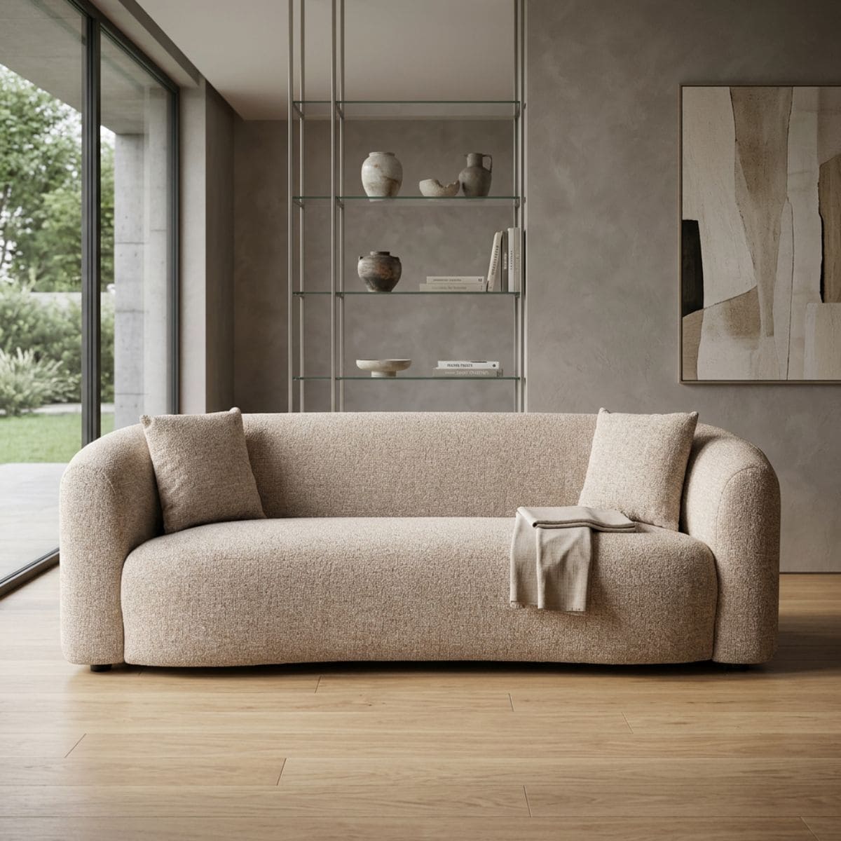 Canapé Luxandra Richmond Interior tissu bouclé beige, salon contemporain