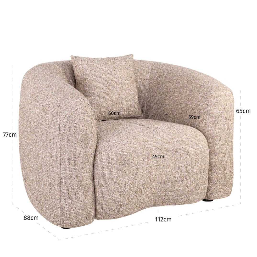 auteuil Luxandra beige avec coussin assorti, dimensions
