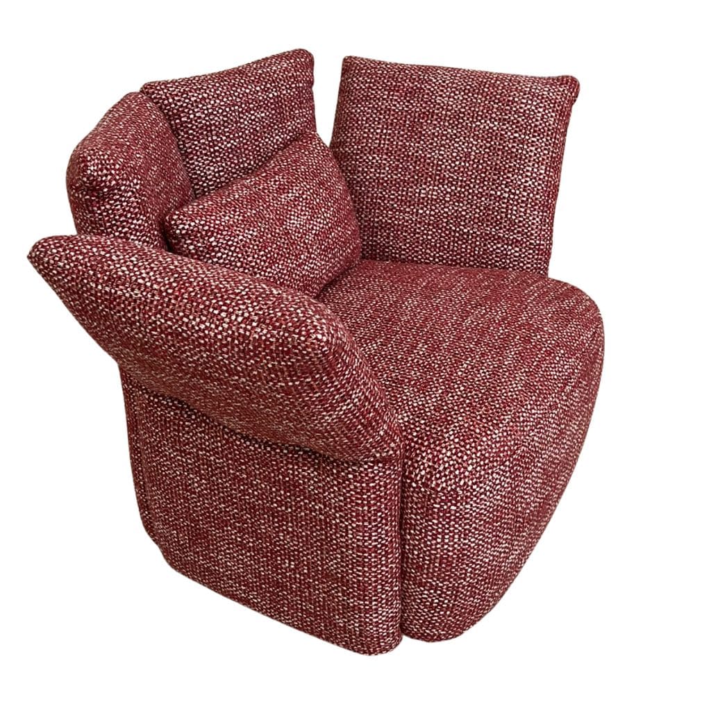 Fauteuil Pivotant Pétales 2 fauteuil pivotant pétales, accoudoirs ouverts, vue aérienne 3/4, rouge, bordeaux